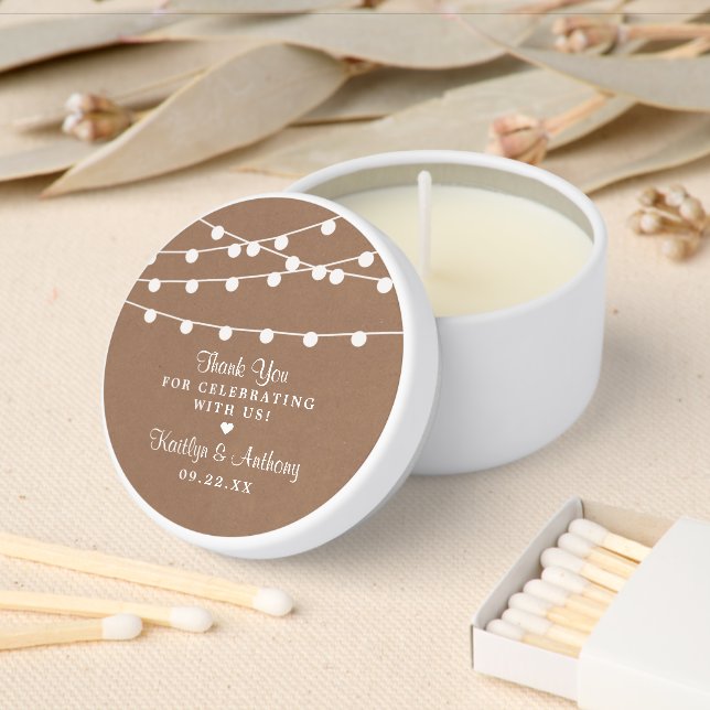 The Rustic Kraft String Lights Wedding Collection Mini Candle Favors (Insitu)