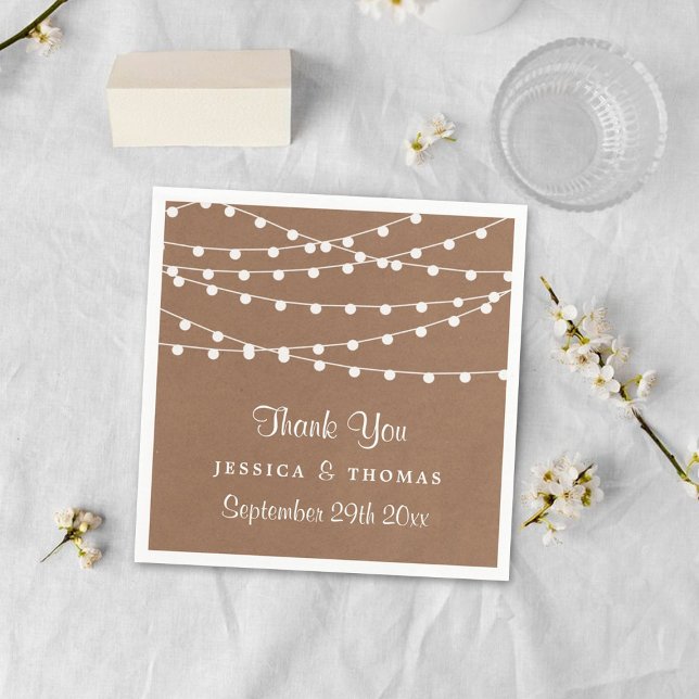 The Rustic Kraft String Lights Wedding Collection Paper Napkins (Creator Uploaded)