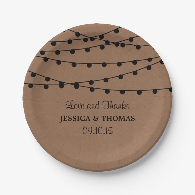 The Rustic Kraft String Lights Wedding Collection Paper Plates (Front)