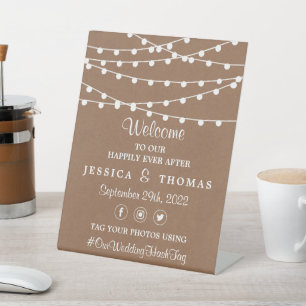 The Rustic Kraft String Lights Wedding Collection Pedestal Sign