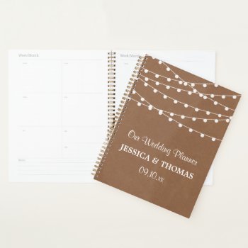 The Rustic Kraft String Lights Wedding Collection Planner by Invitation_Republic at Zazzle