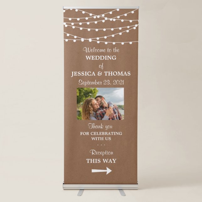 The Rustic Kraft String Lights Wedding Collection Retractable Banner (Front)