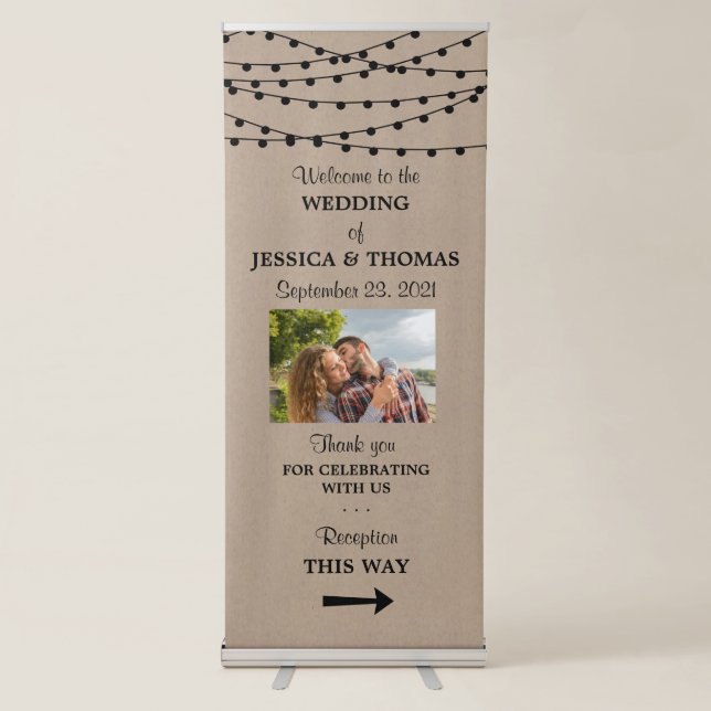 The Rustic Kraft String Lights Wedding Collection Retractable Banner (Front)