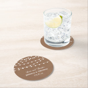 The Rustic Kraft String Lights Wedding Collection Round Paper Coaster