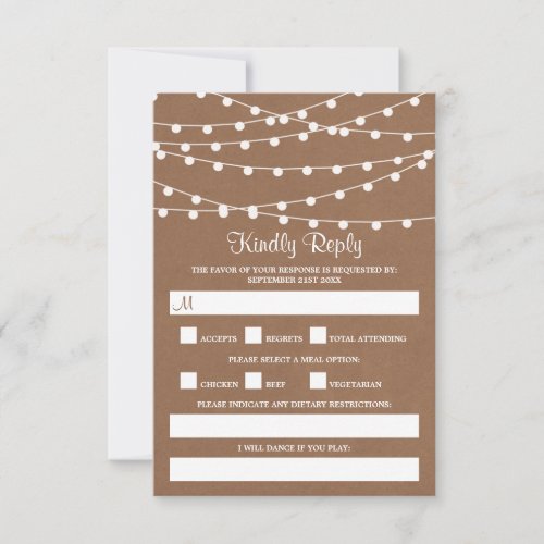 The Rustic Kraft String Lights Wedding Collection RSVP Card