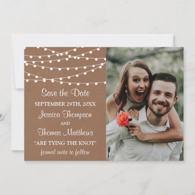 The Rustic Kraft String Lights Wedding Collection Save The Date (Front)