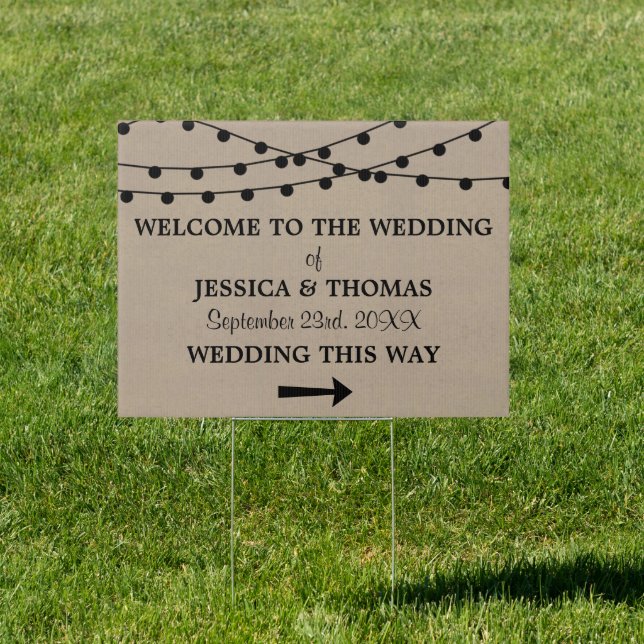 The Rustic Kraft String Lights Wedding Collection Sign (Insitu)