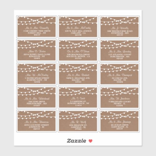 The Rustic Kraft String Lights Wedding Collection Sticker