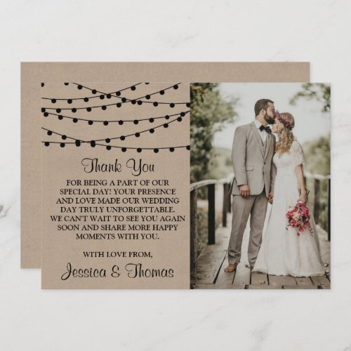 The Rustic Kraft String Lights Wedding Collection Thank You Card