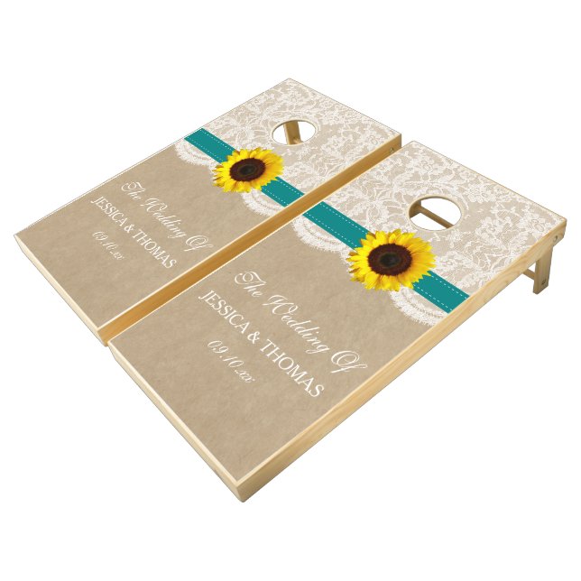 The Rustic Kraft Sunflower Wedding Collection Cornhole Set (Angled)
