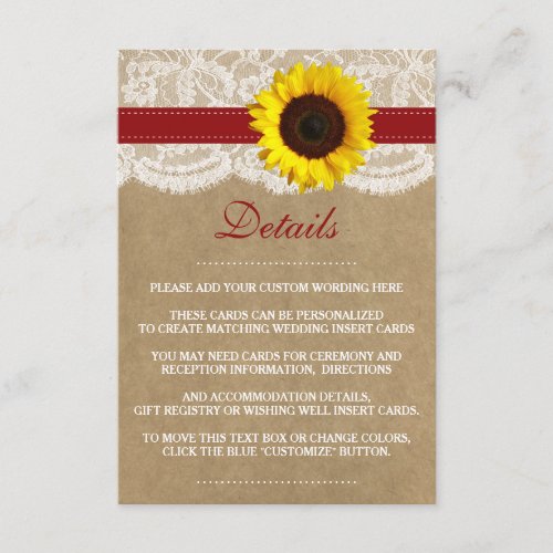 The Rustic Kraft Sunflower Wedding Collection Enclosure Card