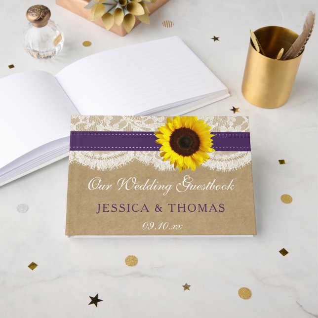 The Rustic Kraft Sunflower Wedding Collection Guest Book (Front Open)