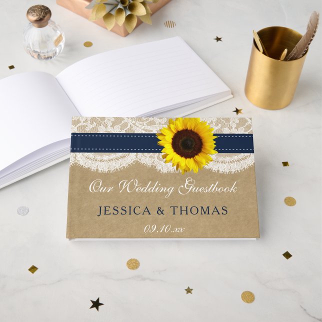 The Rustic Kraft Sunflower Wedding Collection Guest Book (Front Open)