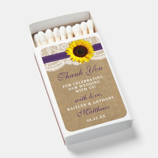 The Rustic Kraft Sunflower Wedding Collection Matchboxes (Front Open)