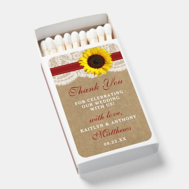 The Rustic Kraft Sunflower Wedding Collection Matchboxes (Front Open)