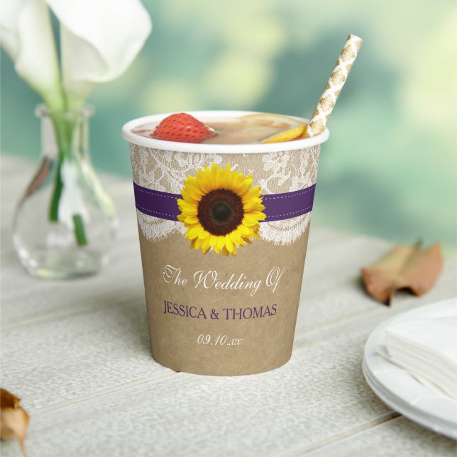 The Rustic Kraft Sunflower Wedding Collection Paper Cups (Insitu)