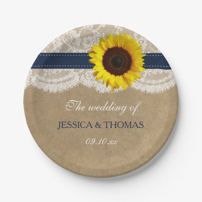 The Rustic Kraft Sunflower Wedding Collection Paper Plates (Front)