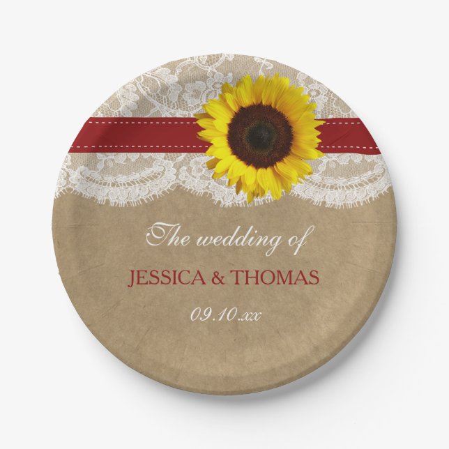 The Rustic Kraft Sunflower Wedding Collection Paper Plates (Front)