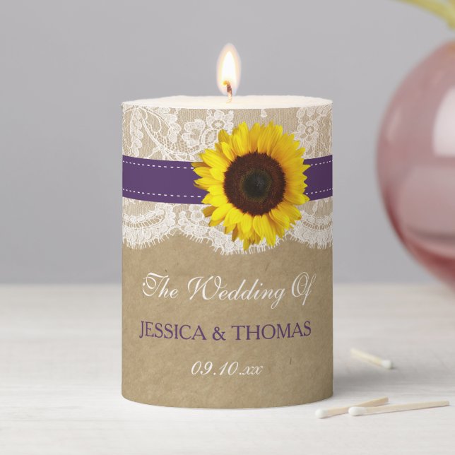 The Rustic Kraft Sunflower Wedding Collection Pillar Candle (In Situ)