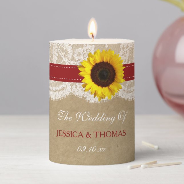 The Rustic Kraft Sunflower Wedding Collection Pillar Candle (In Situ)