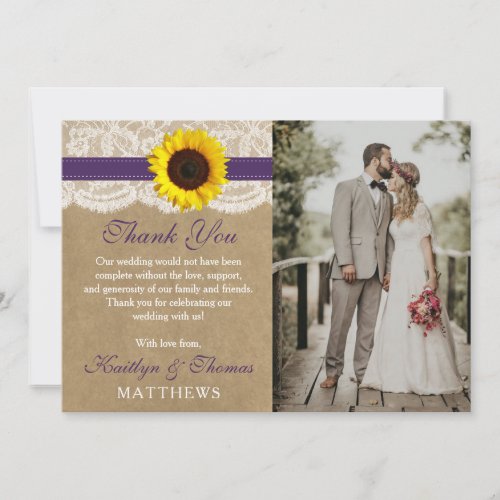 The Rustic Kraft Sunflower Wedding Collection Thank You Card