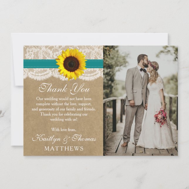 The Rustic Kraft Sunflower Wedding Collection Thank You Card (Front)