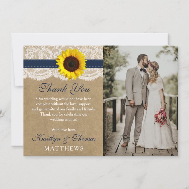 The Rustic Kraft Sunflower Wedding Collection Thank You Card (Front)