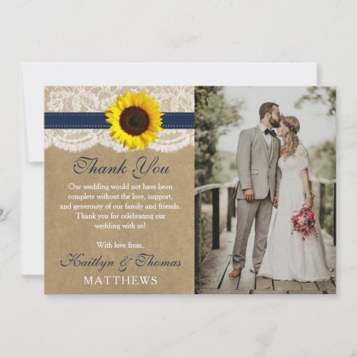 The Rustic Kraft Sunflower Wedding Collection Thank You Card