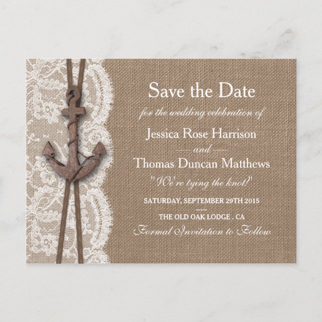 The Rustic Nautical Anchor Wedding Collection Announcement Postcard (Front)