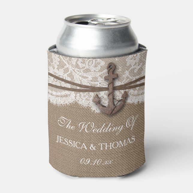 The Rustic Nautical Anchor Wedding Collection Can Cooler (Can Front)