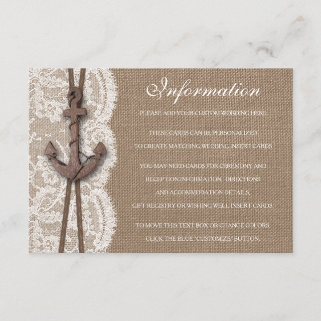 The Rustic Nautical Anchor Wedding Collection Enclosure Card (Front)