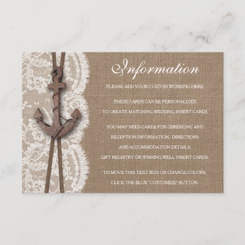 The Rustic Nautical Anchor Wedding Collection Enclosure Card