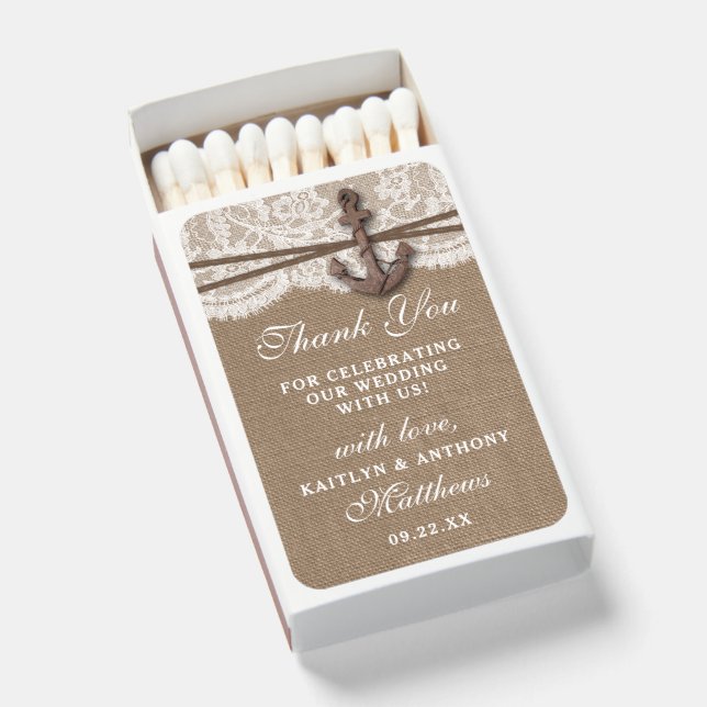 The Rustic Nautical Anchor Wedding Collection Matchboxes (Front Open)