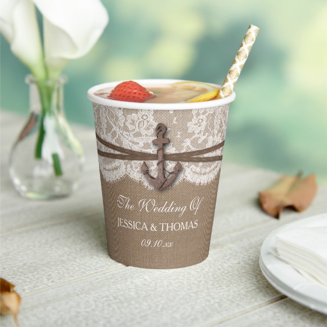 The Rustic Nautical Anchor Wedding Collection Paper Cups (Insitu)