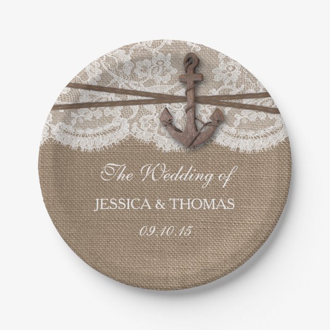 The Rustic Nautical Anchor Wedding Collection Paper Plates (Front)