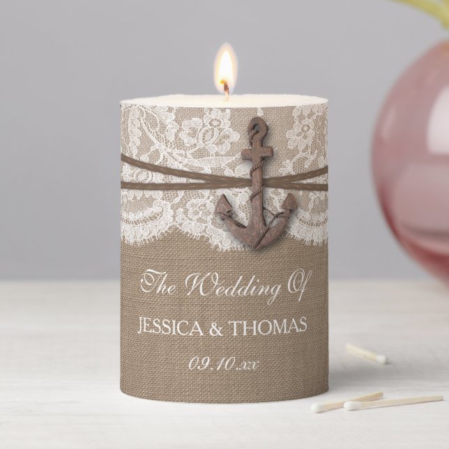 The Rustic Nautical Anchor Wedding Collection Pillar Candle (In Situ)