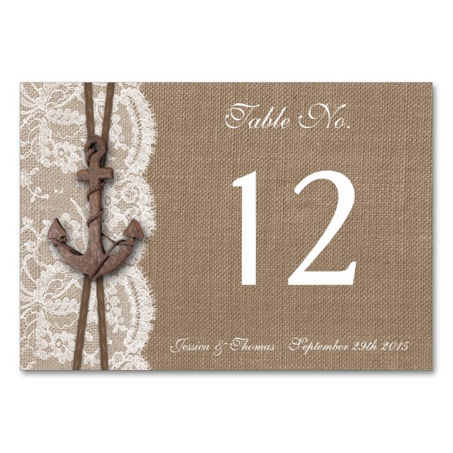 The Rustic Nautical Anchor Wedding Collection Table Number (Front)
