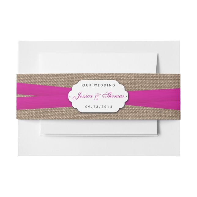 The Rustic Pink Bow Wedding Collection Invitation Belly Band (Front Example)