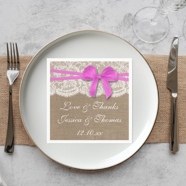 The Rustic Pink Bow Wedding Collection Paper Napkins (Creator Uploaded)