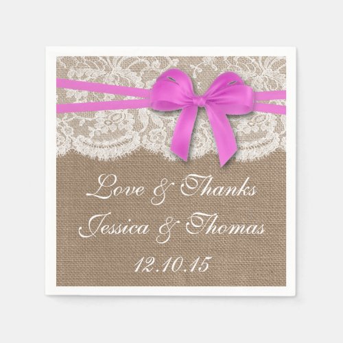 The Rustic Pink Bow Wedding Collection Paper Napkins