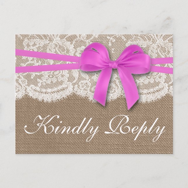 The Rustic Pink Bow Wedding Collection RSVP Invitation Postcard (Front)