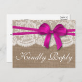 The Rustic Pink Bow Wedding Collection RSVP Invitation Postcard (Front/Back)