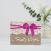 The Rustic Pink Bow Wedding Collection RSVP Invitation Postcard (Standing Front)