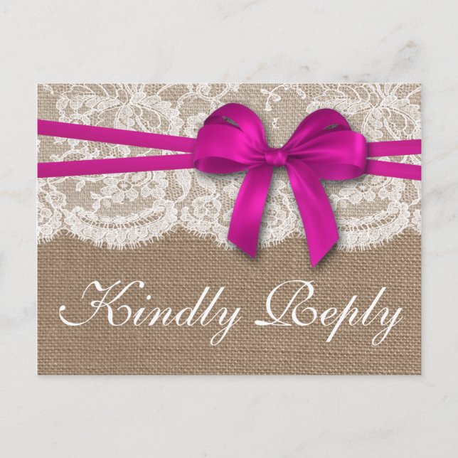 The Rustic Pink Bow Wedding Collection RSVP Invitation Postcard (Front)