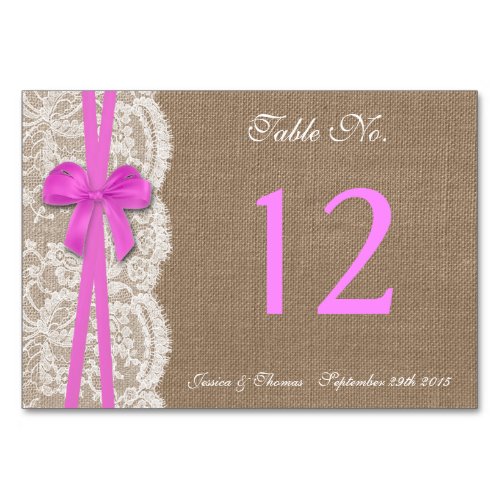 The Rustic Pink Bow Wedding Collection Table Number