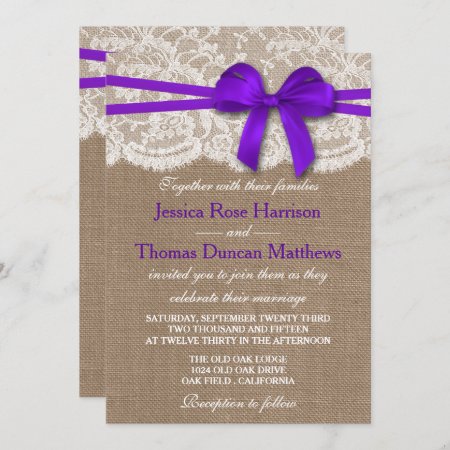 The Rustic Purple Bow Wedding Collection Invitation