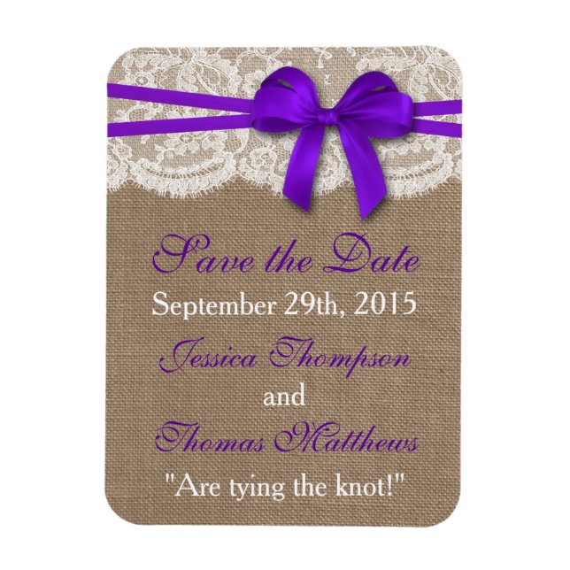 The Rustic Purple Bow Wedding Collection Magnet (Vertical)