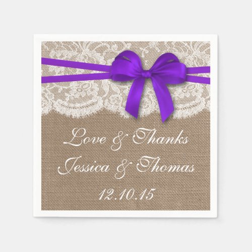 The Rustic Purple Bow Wedding Collection Paper Napkins