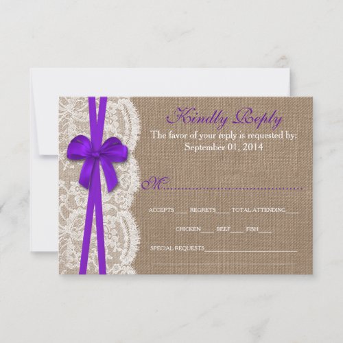 The Rustic Purple Bow Wedding Collection RSVP Card