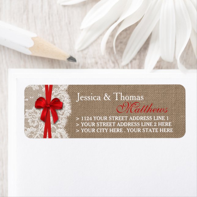 The Rustic Red Bow Wedding Collection Labels (Insitu)